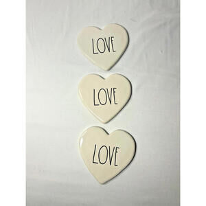 Rae Dunn Heart-Shaped Ceramic Coasters “LOVE” Set of 3 Artisan Collection